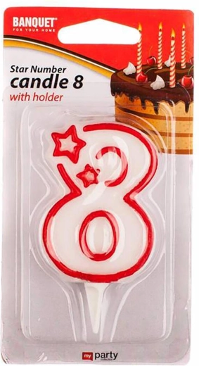 Geburtstagskerze Zahl 8 MY PARTY 7 × 4,5 cm