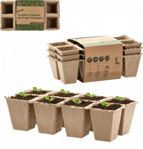 Set of 3 biodegradable seed trays 24.5 × 12.5 × 6 cm