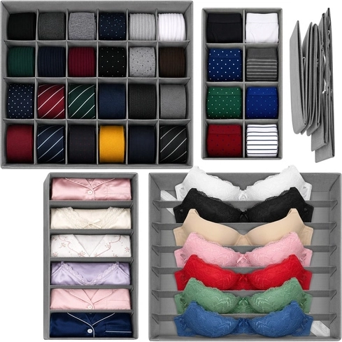 Organisateur Ruhhy pour sous-vêtements de tiroir – lot de 4 pièces, gris, 45 compartiments