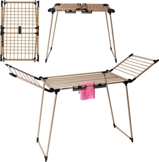 Foldable freestanding clothes drying rack with hooks for small items