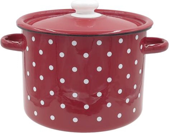 Faitout émaillé avec couvercle 3 l rouge à pois blancs