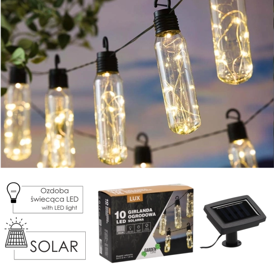 Solar garden light garland 10 LED, warm white, 3.8 m
