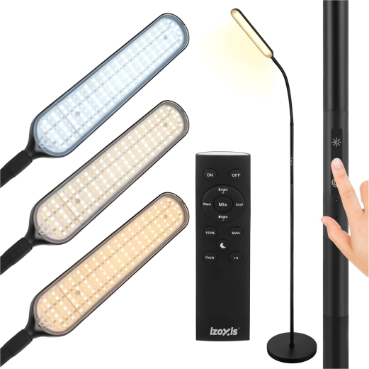 Lampe LED sur pied Izoxis 180 cm noire avec télécommande