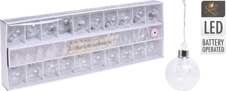 Lichtsnoer bollen 5 cm, 7 m, 20 LED, warm wit