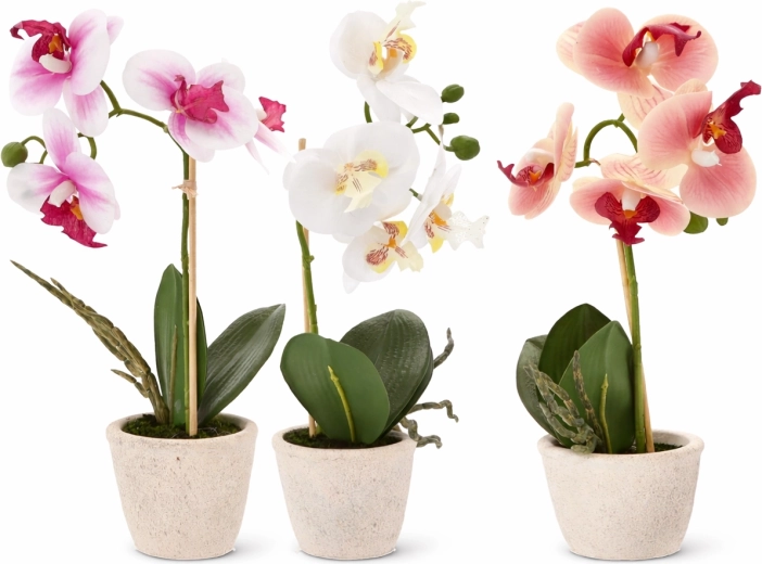 Orchidée artificielle en pot, assortiment de 3 couleurs, 30 cm