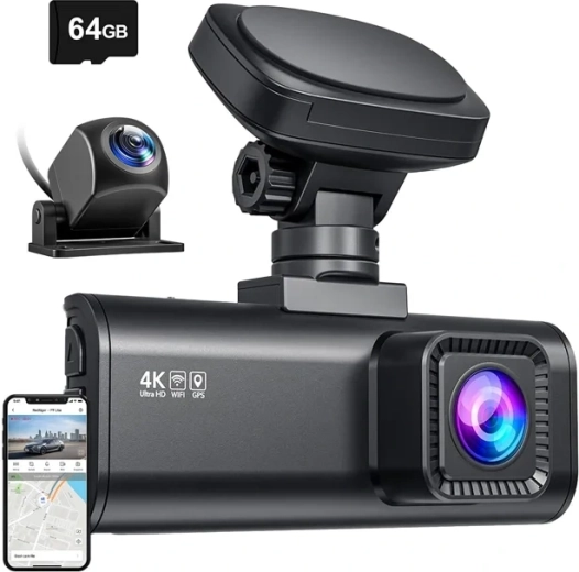 Dashcam REDTIGER F7N 4K met Wi‑Fi en achtercamera
