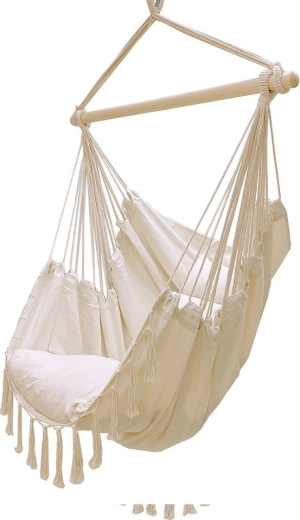 Hangende Braziliaanse schommelstoel voor in de tuin met kussens, beige, 130 kg - 1 stuk