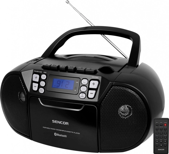 Radiocassetterecorder met CD Sencor zwart met MP3, USB, AUX en Bluetooth