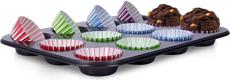 Moule à muffins avec caissettes en papier, 12 empreintes