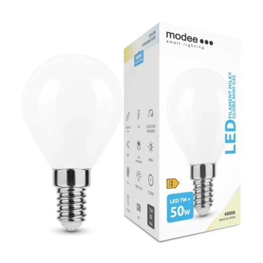 Ampoule LED Modee Smart Lighting Filament Milky Globe Mini E14 7 W blanc neutre