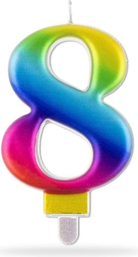 Kuchenkerze Zahl 8, zum Einstecken, regenbogenfarben, 7,5 cm