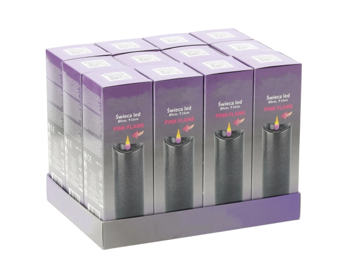LED-kaars granietkleurig met roze vlam 5 × 15 cm, met batterijen