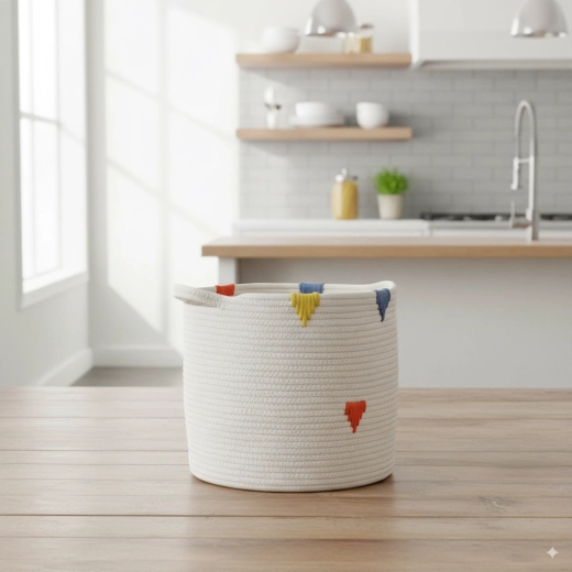 Textiele mand voor wasgoed en speelgoed 32 × 29 cm, wit met kleurrijk patroon