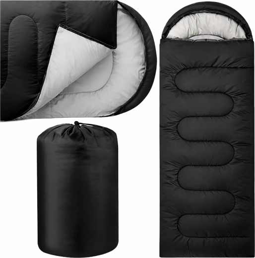 Touristischer Mumienschlafsack 2-in-1 210 × 75 cm mit Kapuze, schwarz