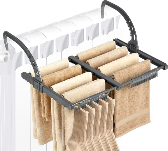 Vilde sèche-linge extensible pour radiateur, métal, gris, 32,5–60 × 35 cm