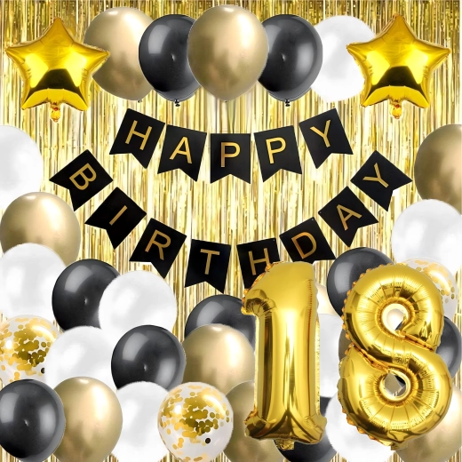 XXL zwart-gouden ballonnenset voor 18e verjaardag