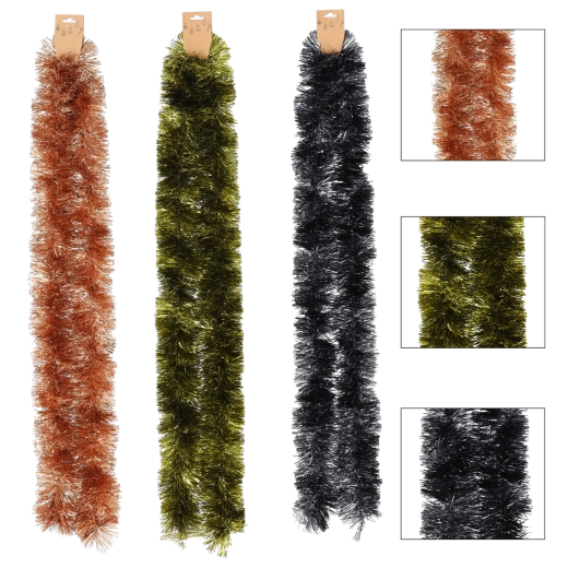 Christmas Tinsel Garland 2 m – olive, copper, and graphite