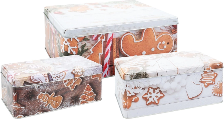 Blikken rechthoekige kerstdozen – set van 3 stuks