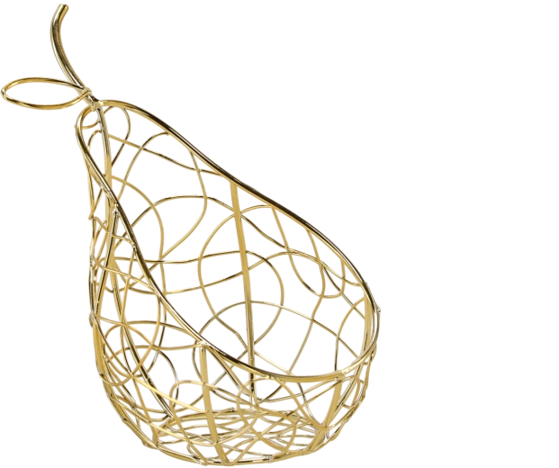 Goldener Metallkorb in Birnenform