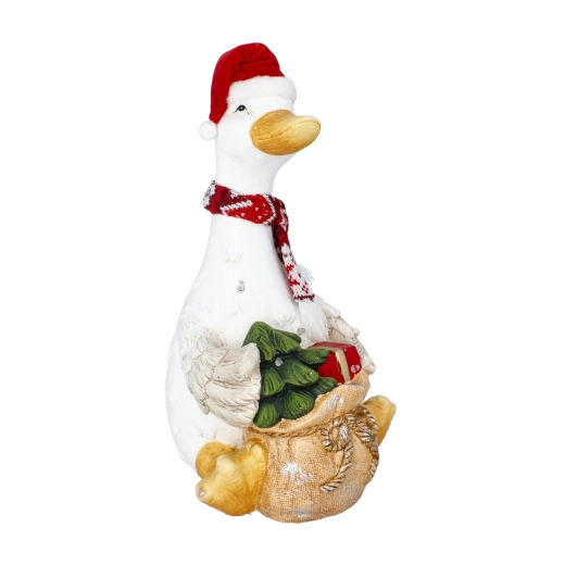 Christmas decorative goose figurine with a sack of gifts with LED lighting