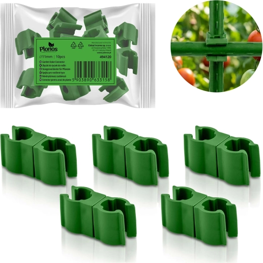Type 2 connectors for 11 mm stakes for tomatoes and plants PLONOS, green, 10 pcs