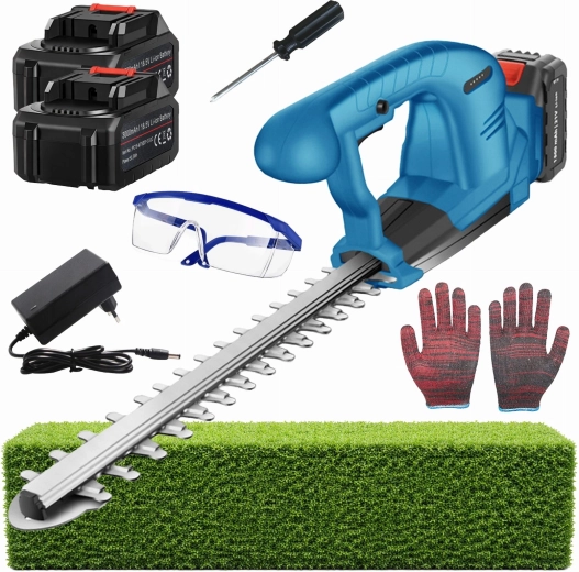 Cordless hedge trimmer with 2 batteries