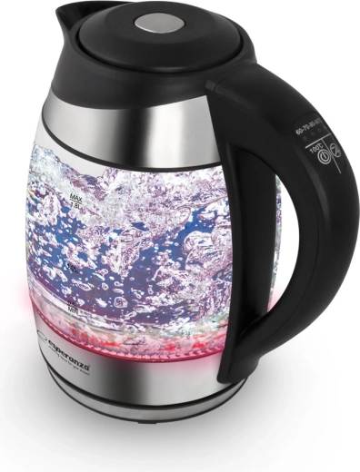Bouilloire électrique en verre Esperanza Seine 1,7 l, noire avec éclairage LED et réglage de la température