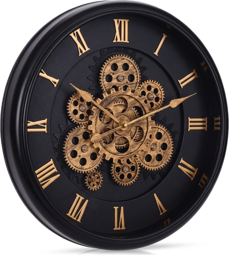 Horloge murale noire 40 cm avec mécanisme mobile