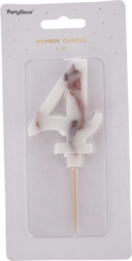 Bougie d’anniversaire en forme de chiffre 4 avec motif floral, blanche