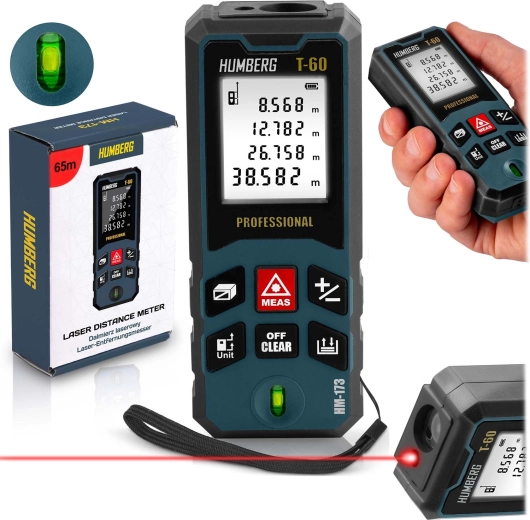 Laser Distance Meter 60 m HUMBERG T-60 with Pythagoras Function and Measurement Memory