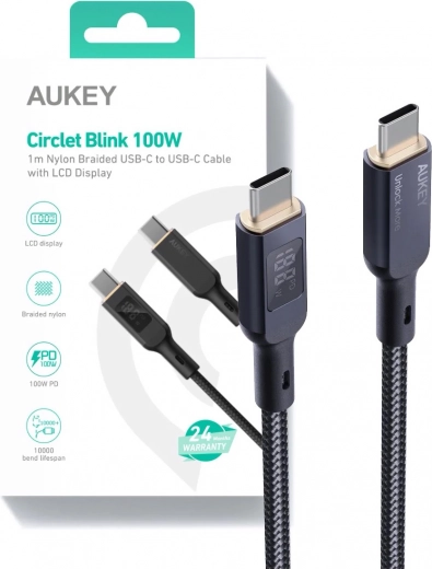 Aukey USB-C Cable with LED Display and Braided Surface