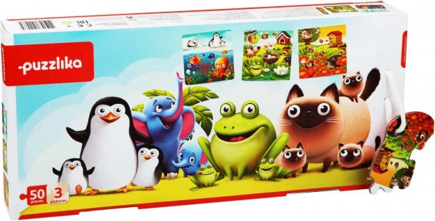 Puzzlika animaux préférés 3 en 1 – puzzle pour enfants 3 images, 50 pièces
