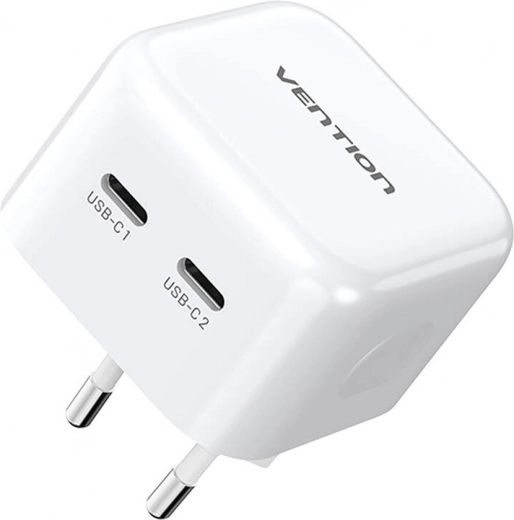 Vention USB-C GaN Wall Charger 2× USB‑C 35 W, White