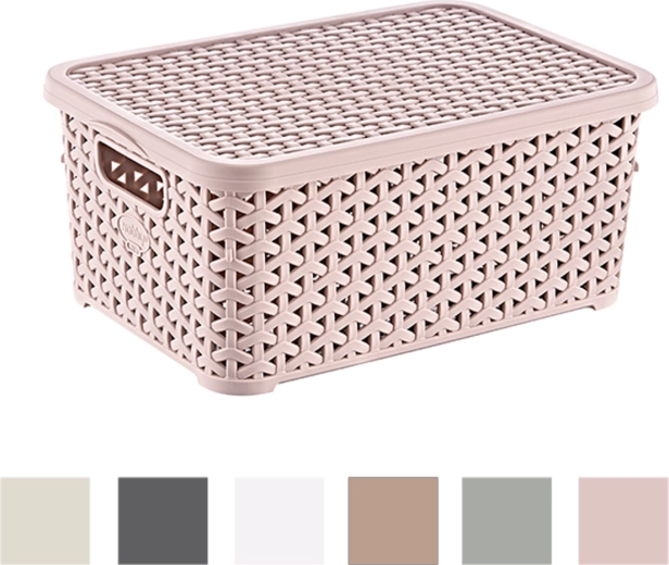 Panier en plastique avec couvercle 6 l, design rotin