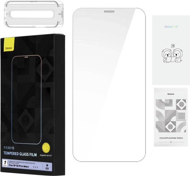 Gehard glas Baseus 0,4 mm voor iPhone 12 Pro Max met reinigingsset