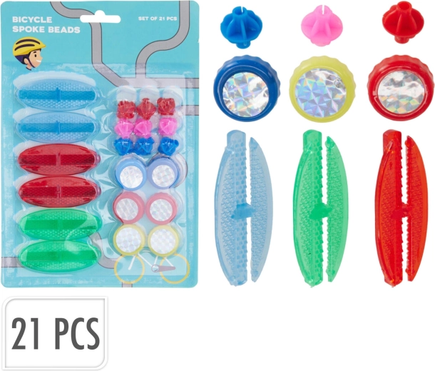 Bicycle reflector set, 21 pieces, mix of types and colors