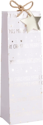Weihnachtliche Geschenktasche für eine Flasche, weiß und gold, 36 × 12 × 9 cm – 1 Stück