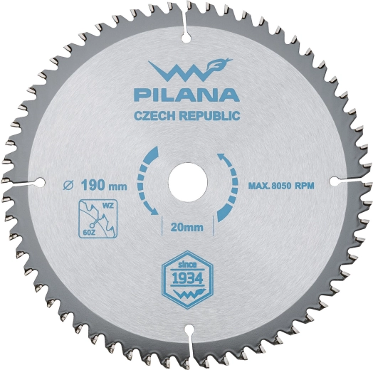 Lame de scie PILANA 190 mm, 60 dents, carbure (SK) pour bois
