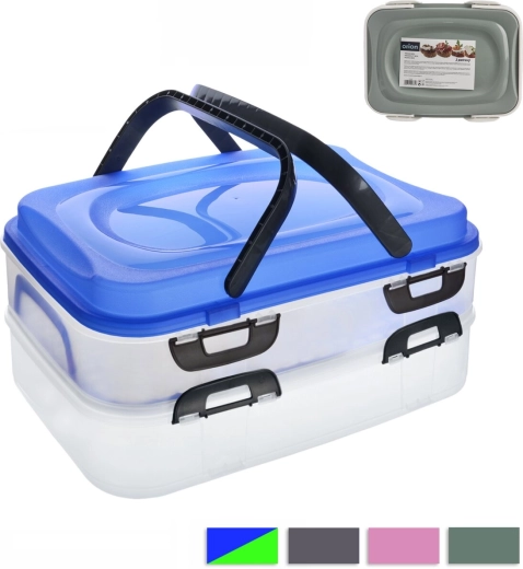 Two-tier plastic picnic box with handles, assorted colors