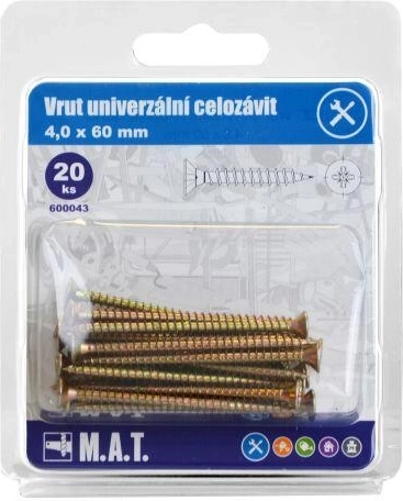 Vis universelles à filetage complet 4 × 60 mm, zinguées, 20 pcs
