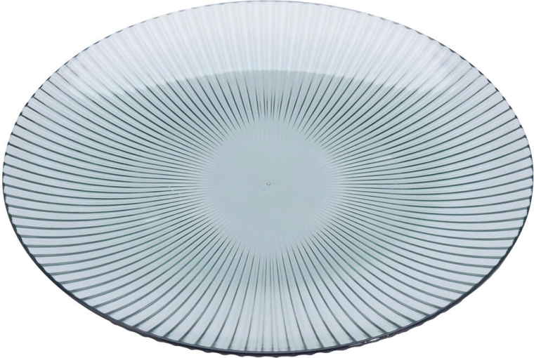 Round serving plate with stripes 20 cm, transparent plastic