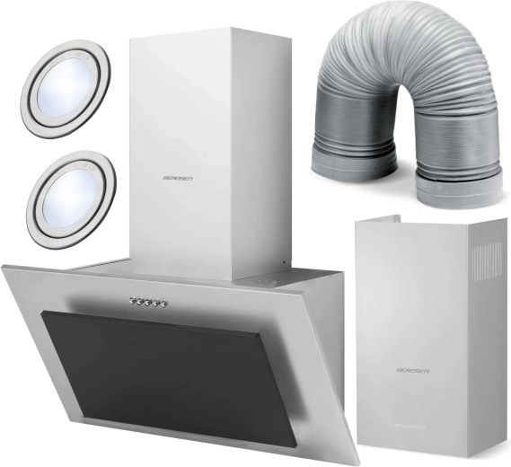 Chimney cooker hood 60 cm stainless steel and black glass