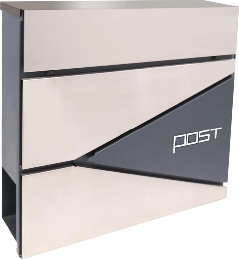 Mailbox made of galvanized steel and stainless steel with newspaper tube, 371 × 362 × 105 mm