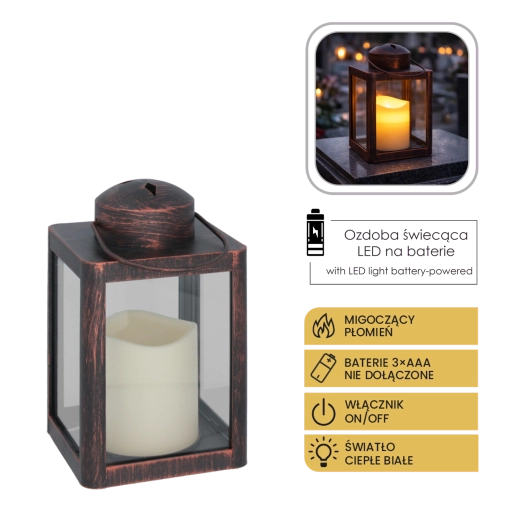 Lampion avec bougie LED 10 × 10 × 17 cm noir