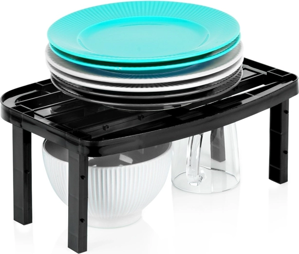 Étagère de cuisine empilable, noire, hauteur réglable 31 × 22 × 14,5/11,5 cm