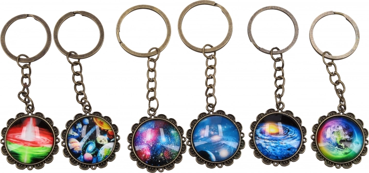 Round space-themed keychain