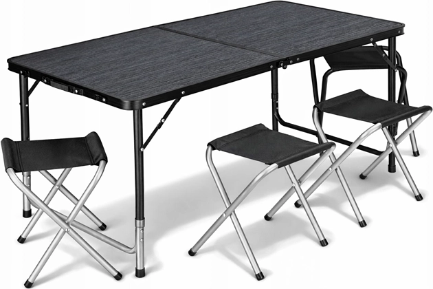 Folding camping set: table and 4 stools in a carry case, black