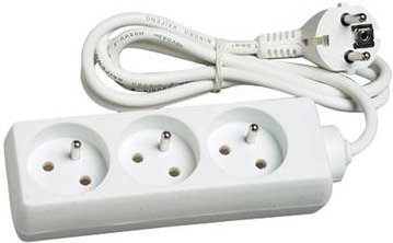 Extension power cord 5 m with 3 sockets, white