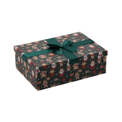 Weihnachtliche Geschenkbox mit grüner Schleife 26,5 × 18 × 7 cm - 1 Stück