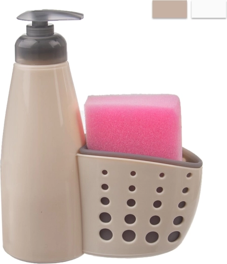 Dish Soap Dispenser with Sponge Holder, Beige 370 ml